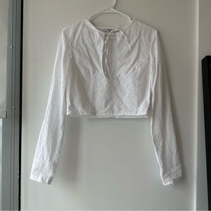 NA-KD Tie Front Poplin Crop Top